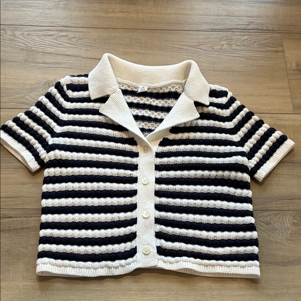 Old Navy Striped Knit Button-Up Polo - Navy & White Size XS